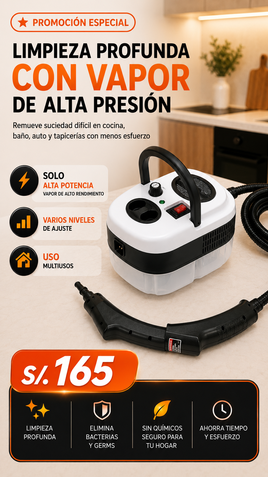 Limpiador a vapor portátil de alta presión