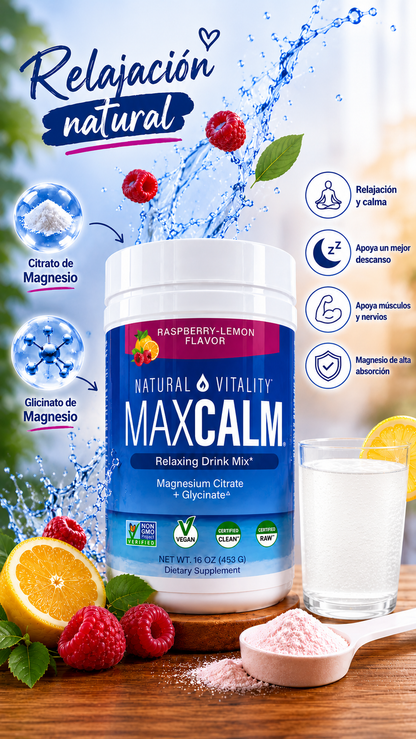 MAX CALM® Bebida Relajante de Magnesio Calma, descanso y bienestar en cada vaso.