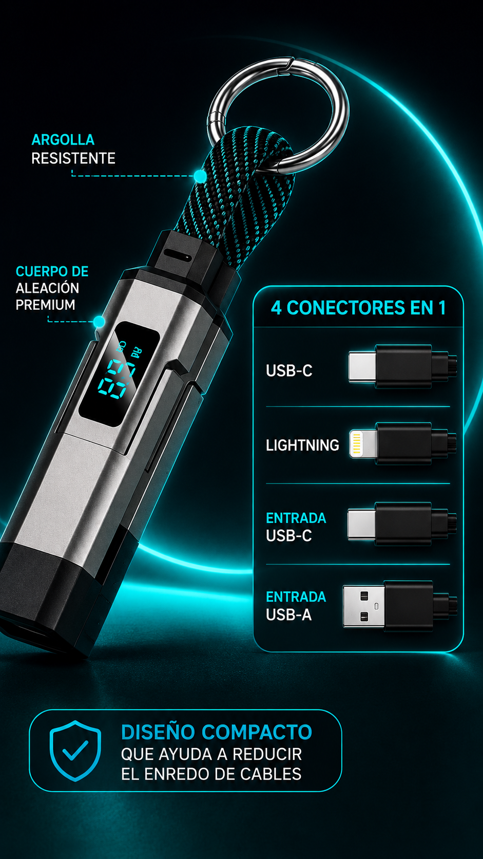 Cable llavero universal 4 en 1
