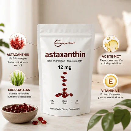 Astaxanthin 12 mg de Microingredients® Cuida tu piel, ojos y células desde hoy con protección antioxidante avanzada